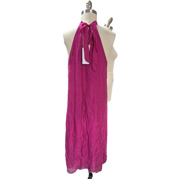 Angela Moda NWT Italian Silk Blend Halter Neck Maxi Dress Fuchsia Pink L - Picture 3 of 8